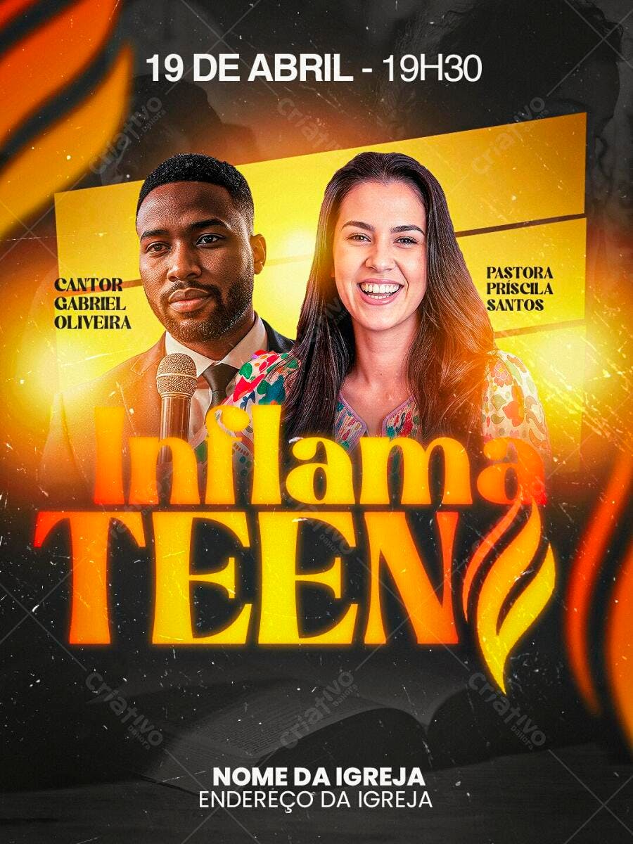 Flyer Evento Igreja Jovem Inflama Teen PSD Editável