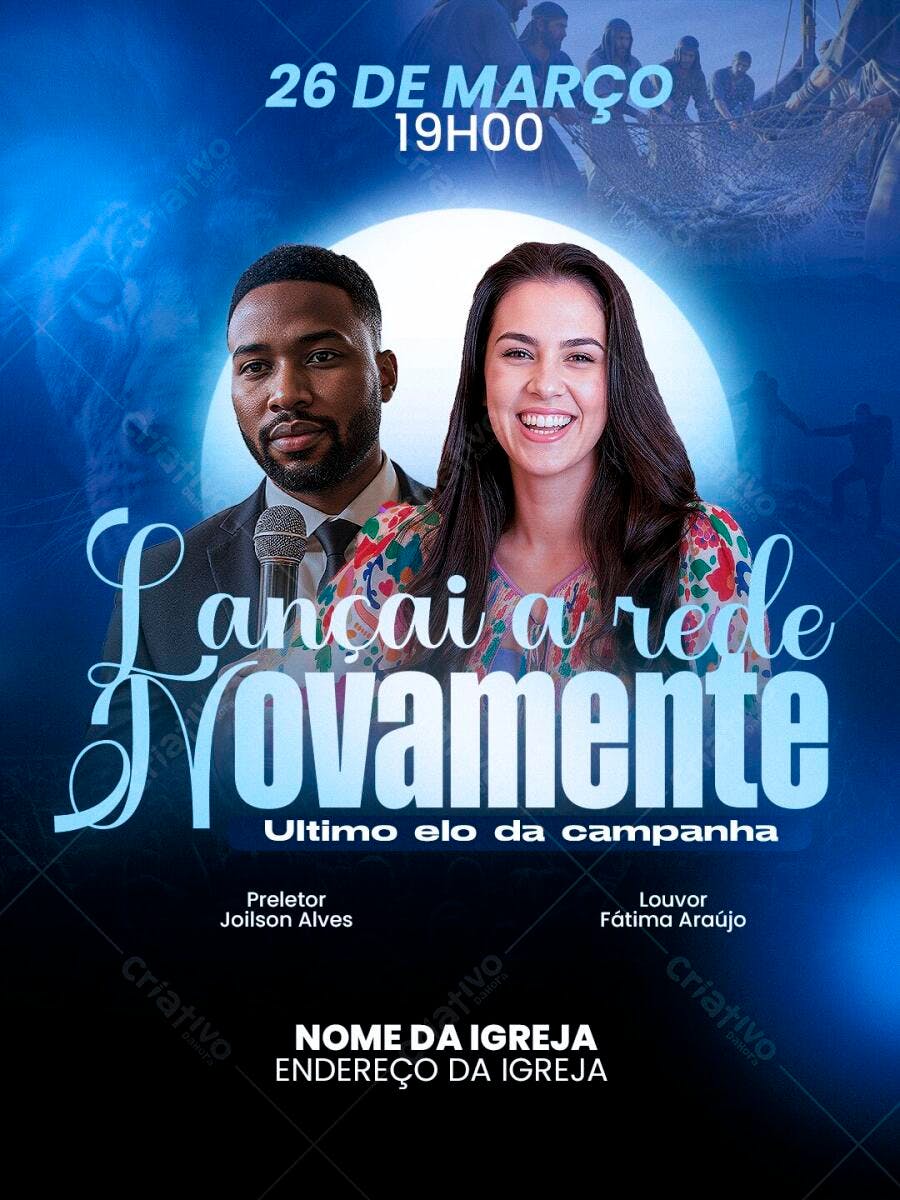 Flyer Evento Igreja Lançai a Rede Novamente PSD Editável