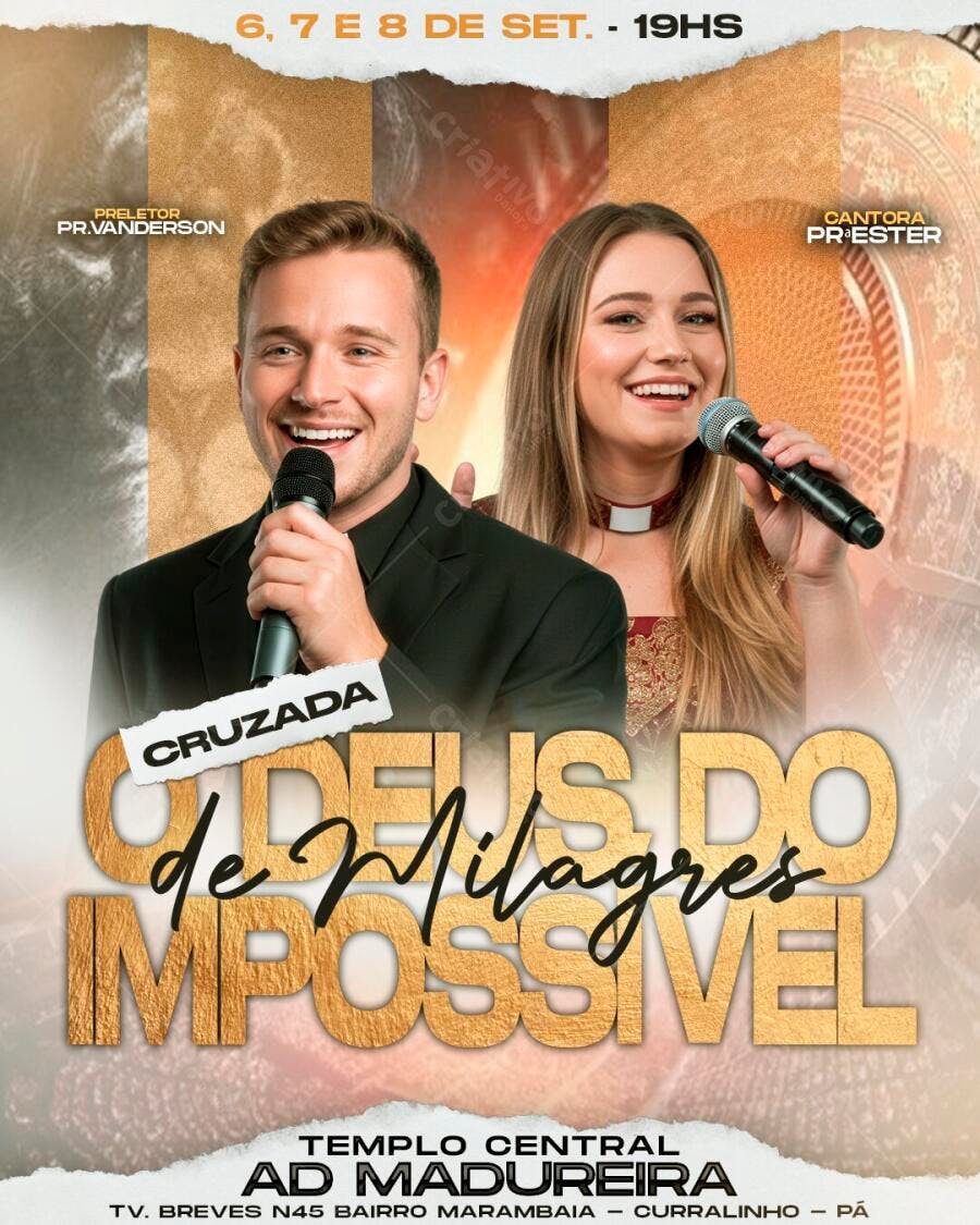Flyer Evento Religioso Cruzada Deus de Milagres PSD Editável