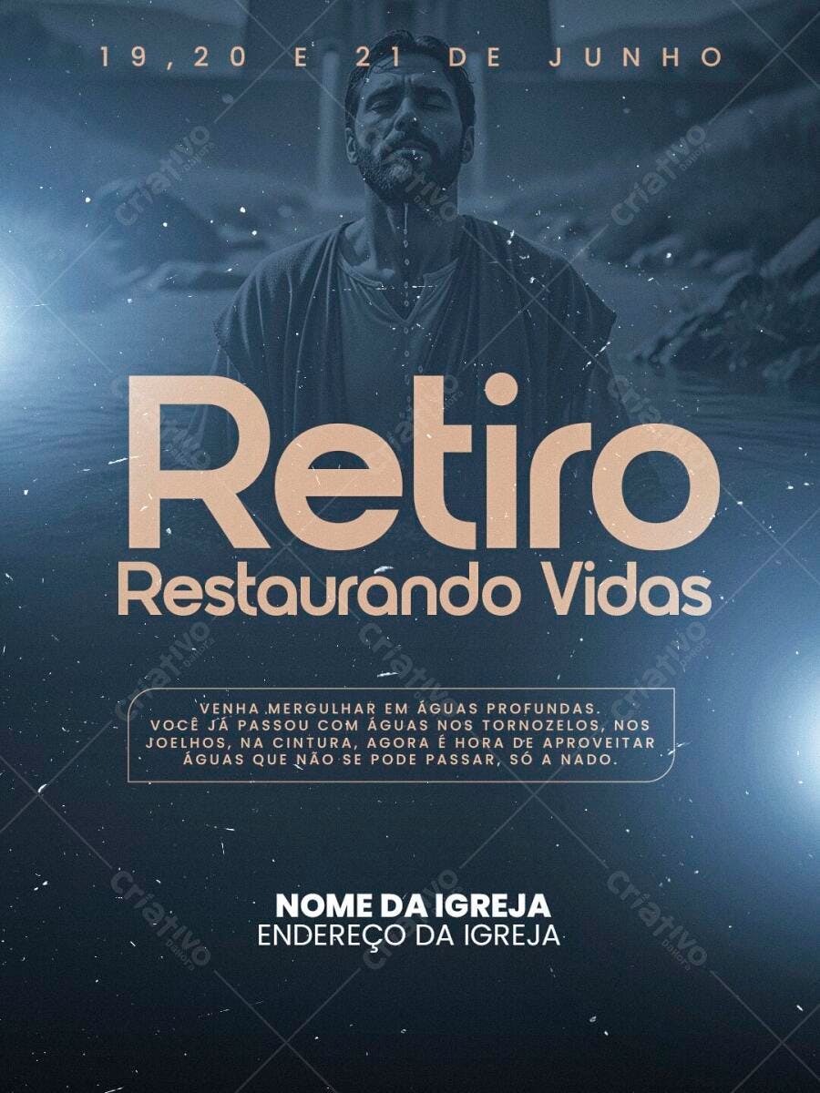 Flyer Retiro Restaurando Vidas Igreja Junho PSD Editável