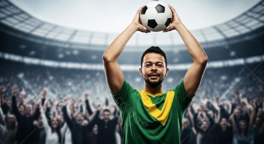 Foto Homem Brasileiro Celebrando Futebol Estádio Torcida