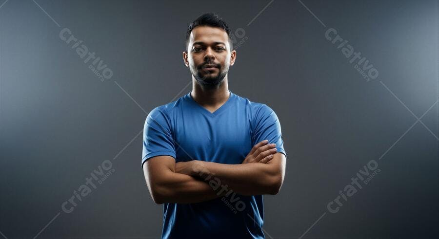 Foto Homem Indiano Braços Cruzados Fundo Cinza Estúdio