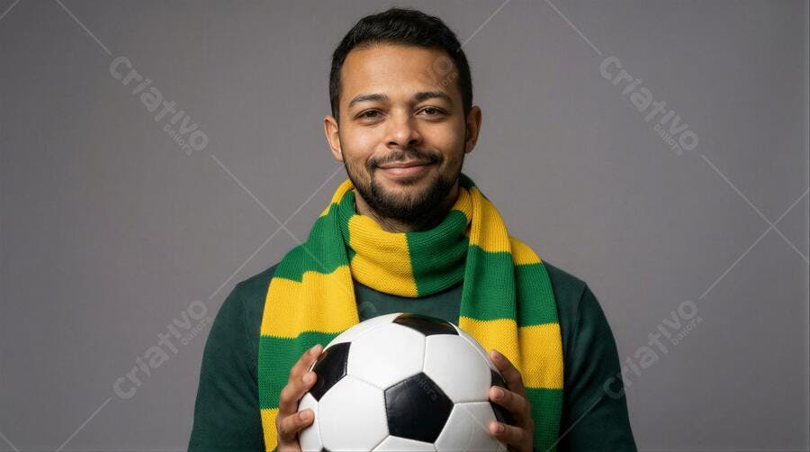 Foto Homem Negro Torcedor Futebol Bola Cachecol Brasil