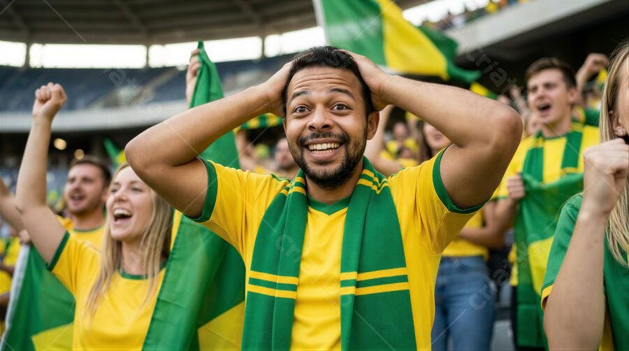 Foto Torcedor Brasileiro Feliz Vibrando Jogo Futebol Estádio