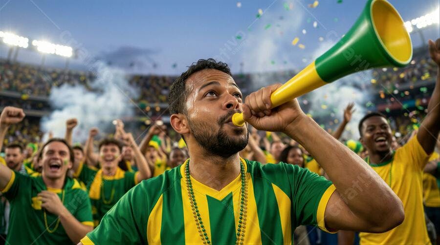 Foto Torcedor Brasileiro Homem Negro Celebrando Jogo Futebol Estádio