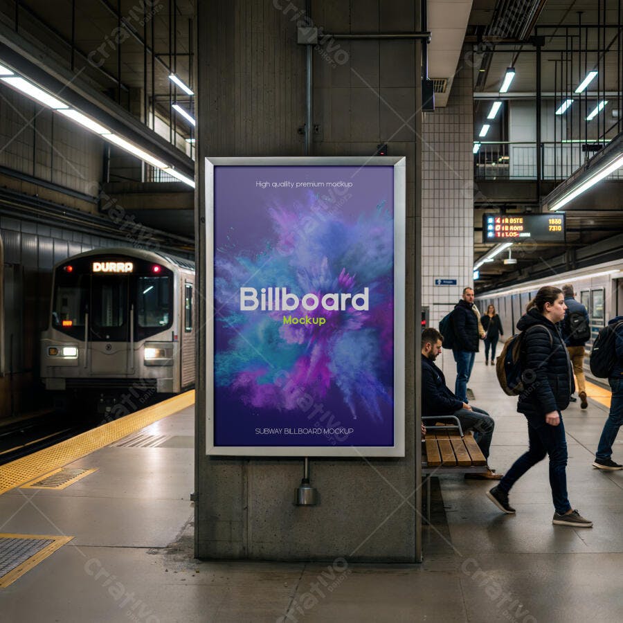 Mockup Billboard Metrô Estação Urbana Realista Editável