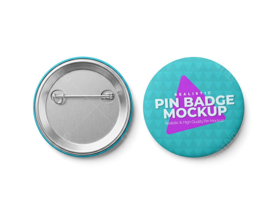 Mockup Botton Pin Crachá Metal Frente Verso Fundo Branco Editável
