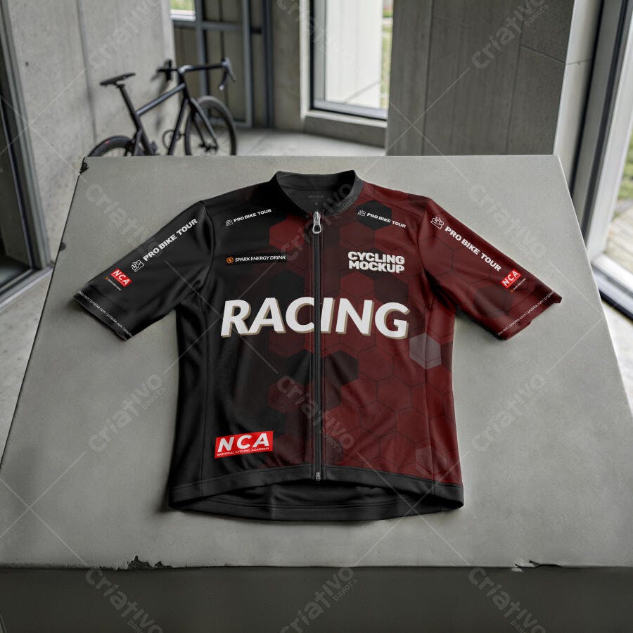 Mockup Camisa Ciclismo Esportiva Masculina Fundo Concreto Editável