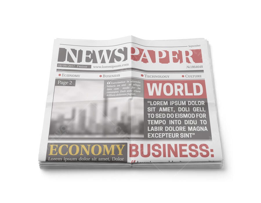Mockup Jornal Dobrado Vista Superior Fundo Branco Editável