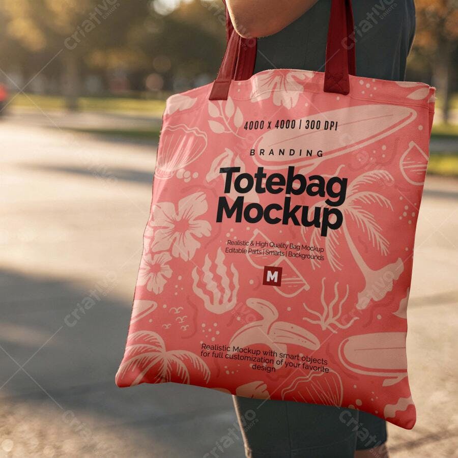 Mockup Sacola Tote Bag Tecido Mãos Segurando Editável