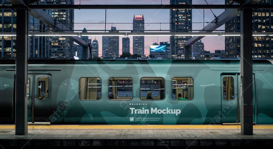 Mockup Trem Metrô Lateral Estação Urbana Editável
