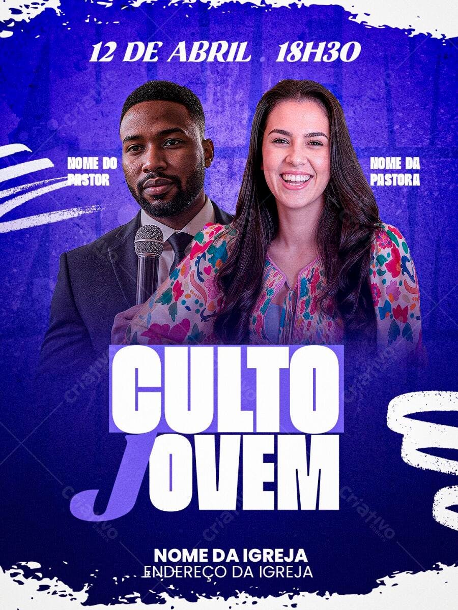 Post Instagram Culto Jovem Igreja Cristã PSD Editável