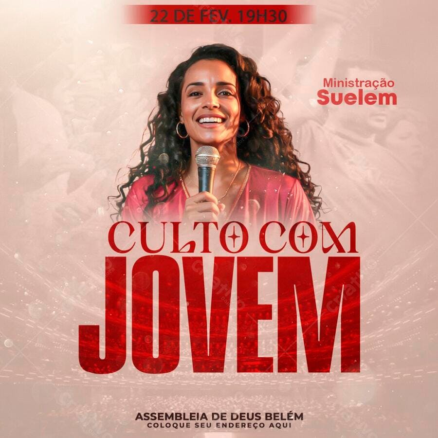 Post Instagram Culto Jovem Igreja Evangélica PSD Editável