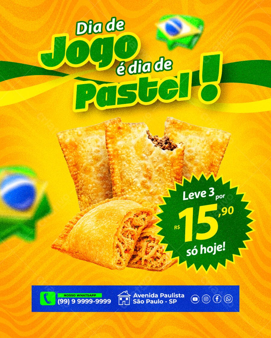 Post Instagram Dia de Jogo Pastel Lanchonete PSD Editável