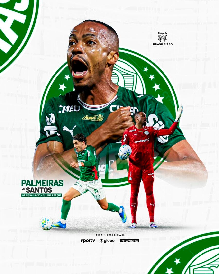 Post Instagram Futebol Palmeiras vs Santos PSD Editável