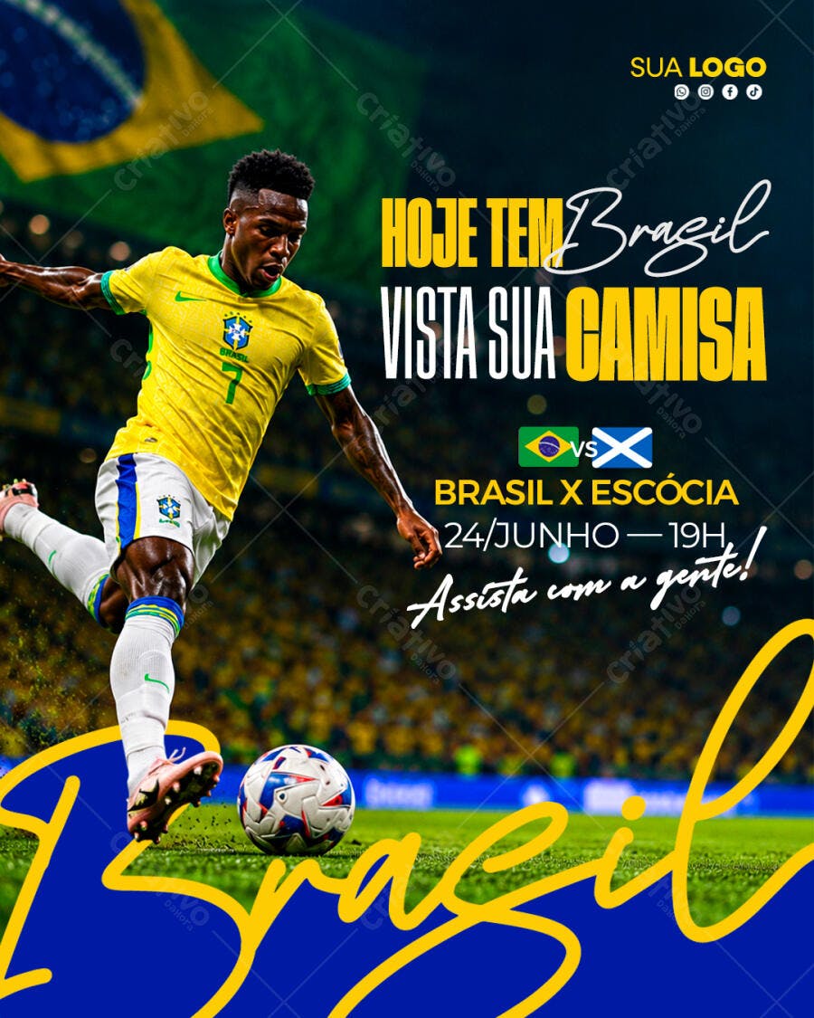Post Instagram Jogo Brasil Futebol Junho PSD Editável