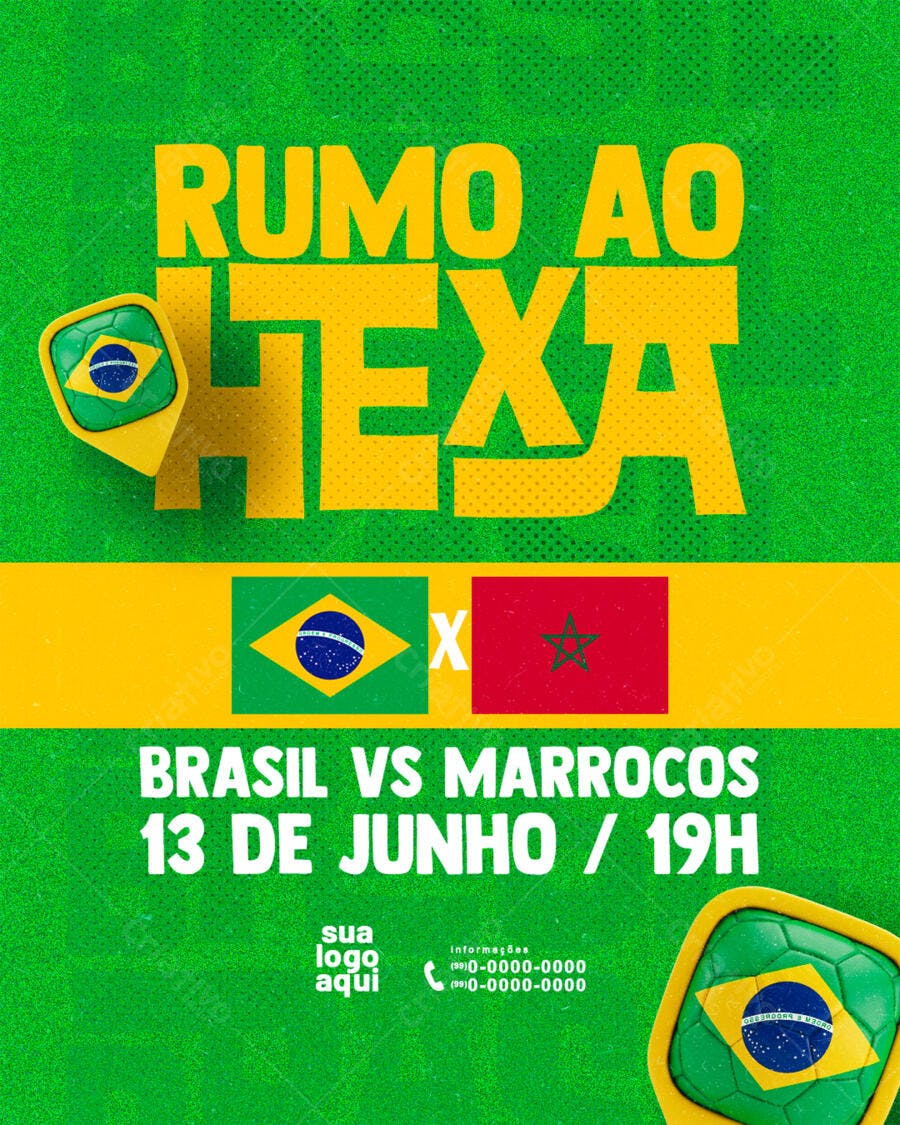 Post Instagram Jogo Brasil Marrocos 13 Junho PSD Editável