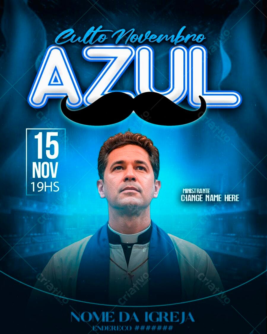 Post Novembro Azul Culto Igreja PSD Editável