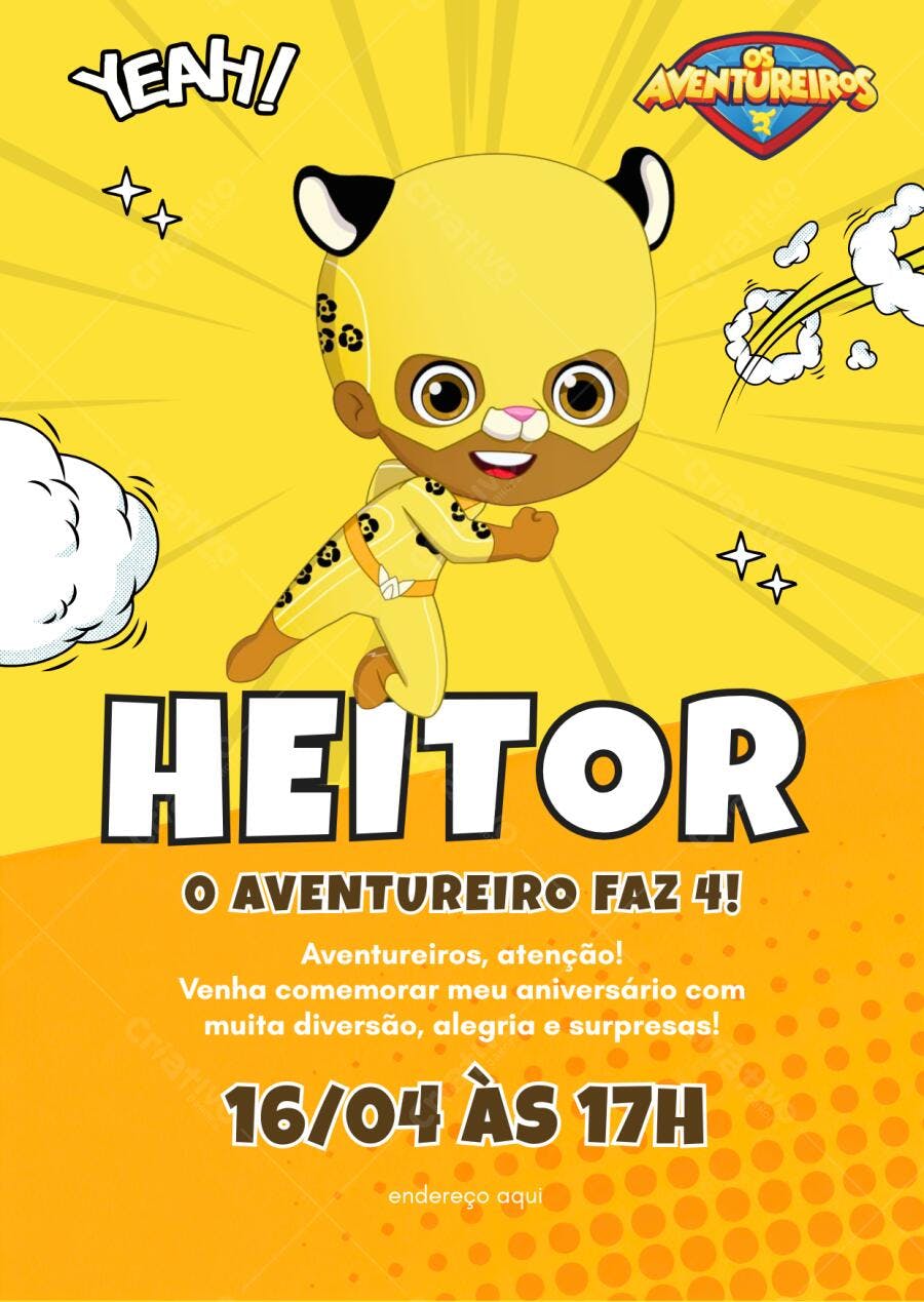 Convite de aniversário Os aventureiros O aventureiro Amarelo