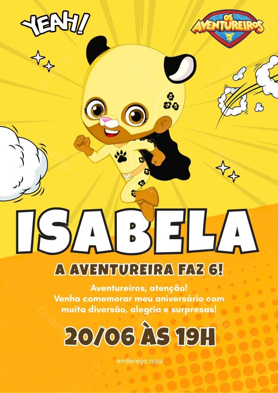 Convite de Aniversário Os aventureiros A aventureira amarela