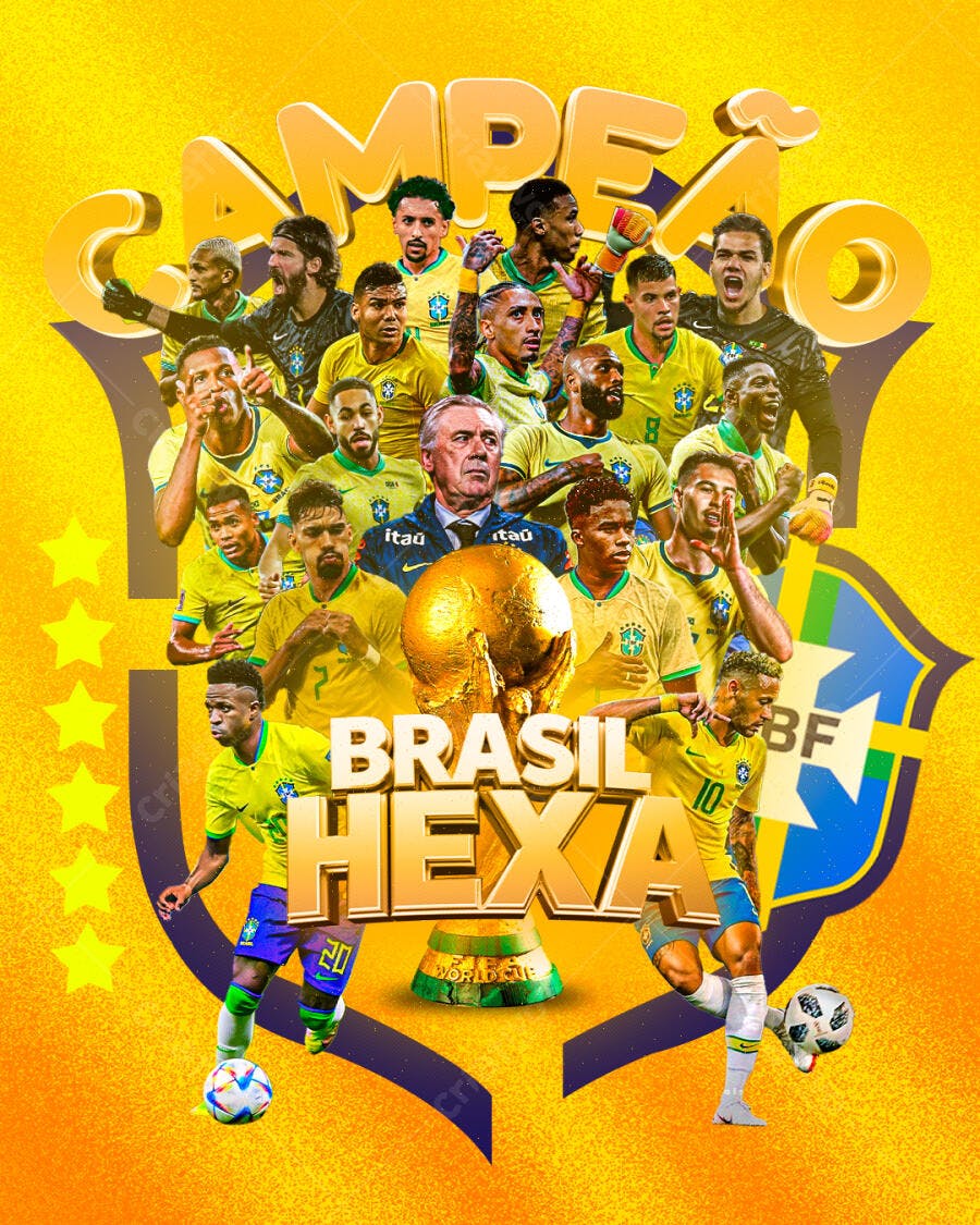 Poster Brasil Campeão Hexa Copa do Mundo PSD Editável