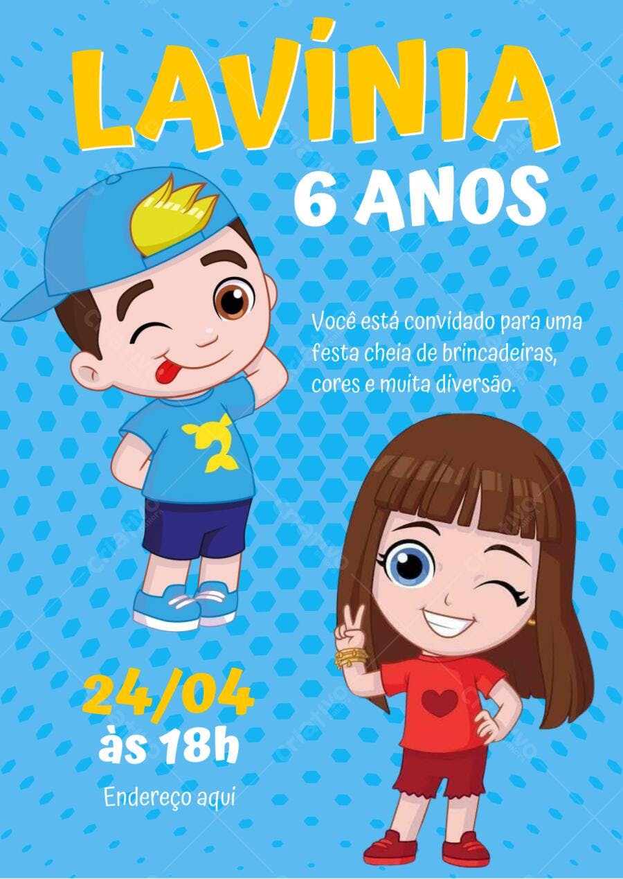 Convite Aniversário Infantil Luccas Neto e Gi 6 Anos Editável