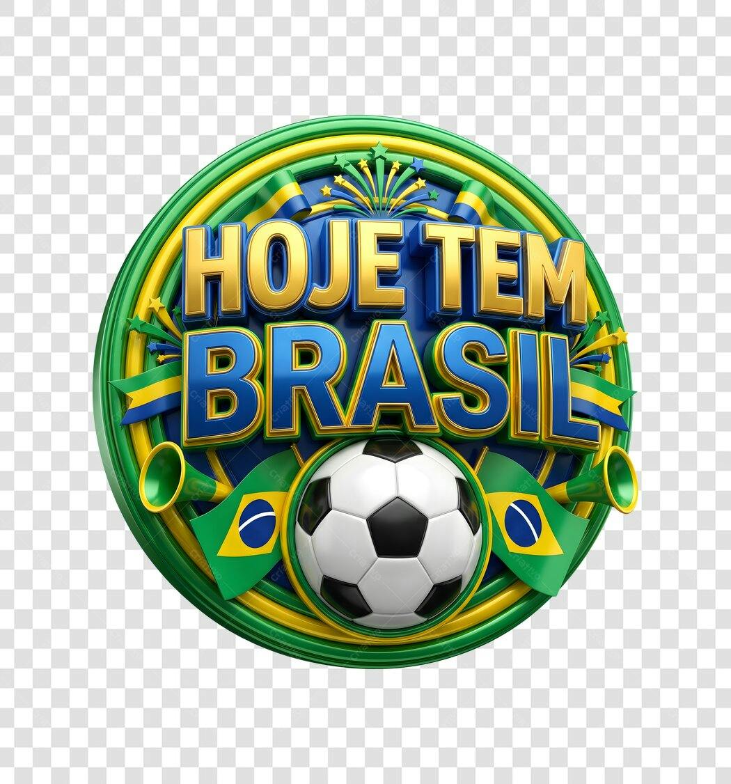 Elemento 3D Hoje Tem Brasil Futebol Copa PNG Fundo Transparente