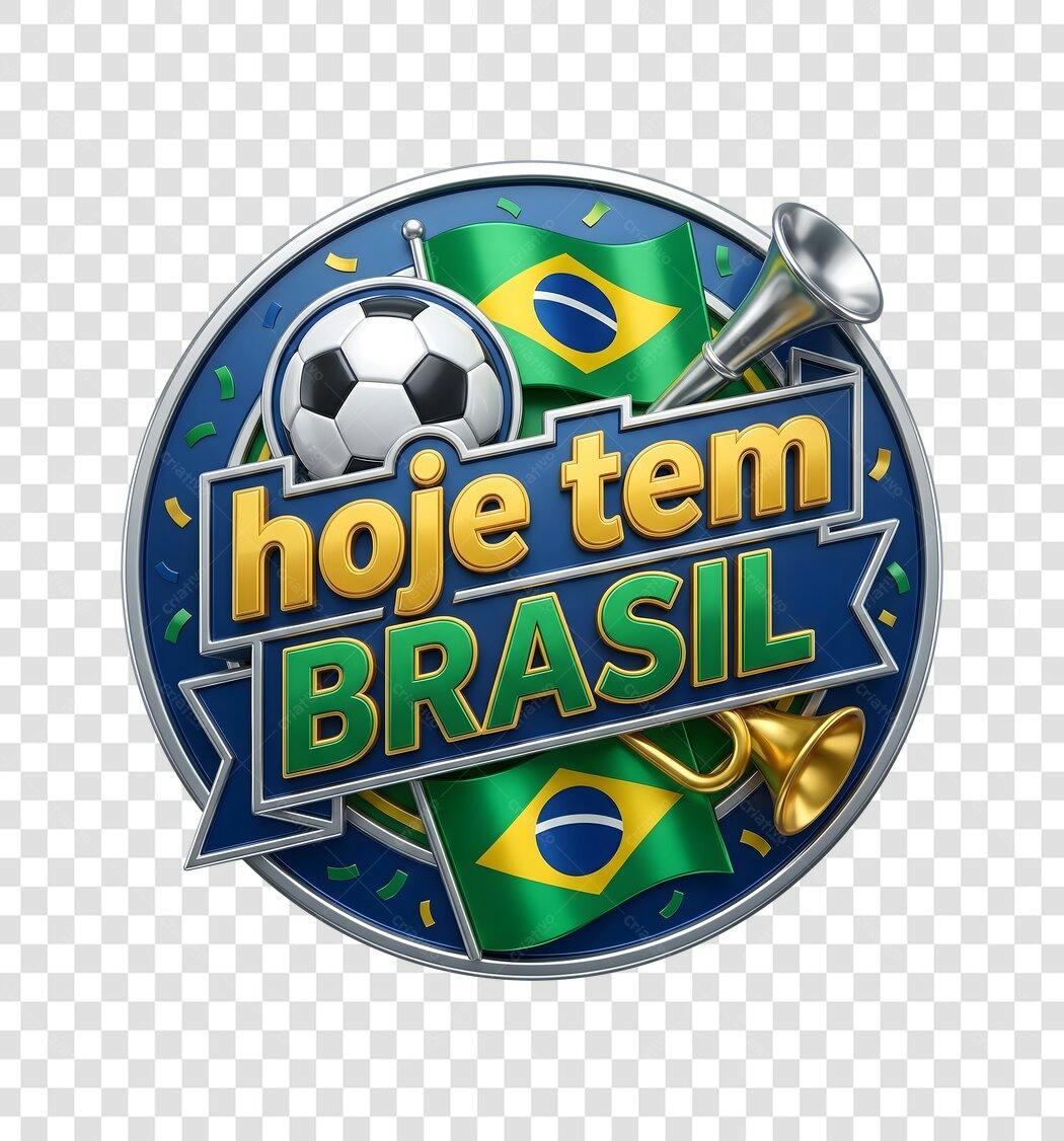 Elemento 3D Hoje Tem Brasil Futebol PNG Fundo Transparente