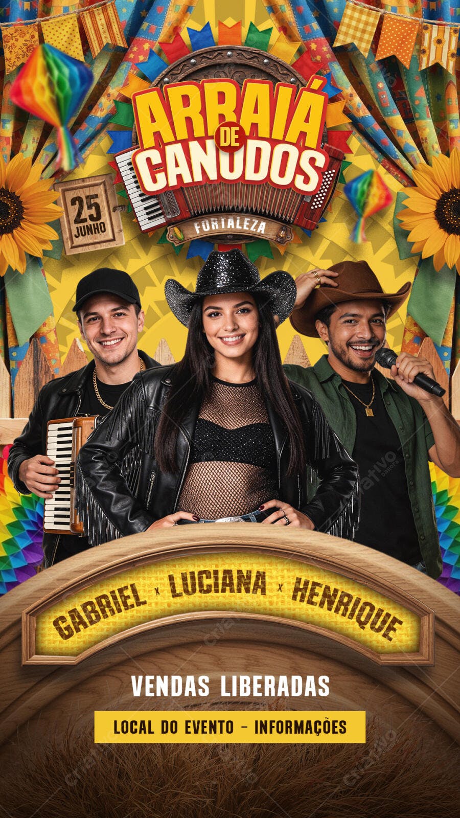 Flyer Arraiá de Canudos Festa Junina 25 Junho PSD Editável