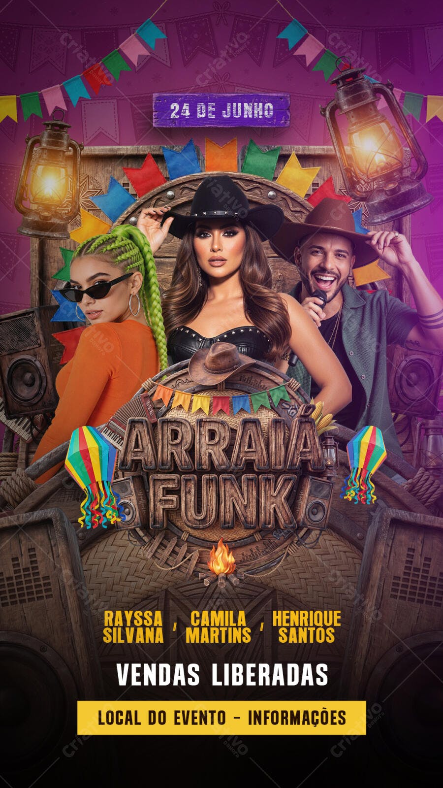 Flyer Arraiá Funk Festa Junina 24 de Junho PSD Editável
