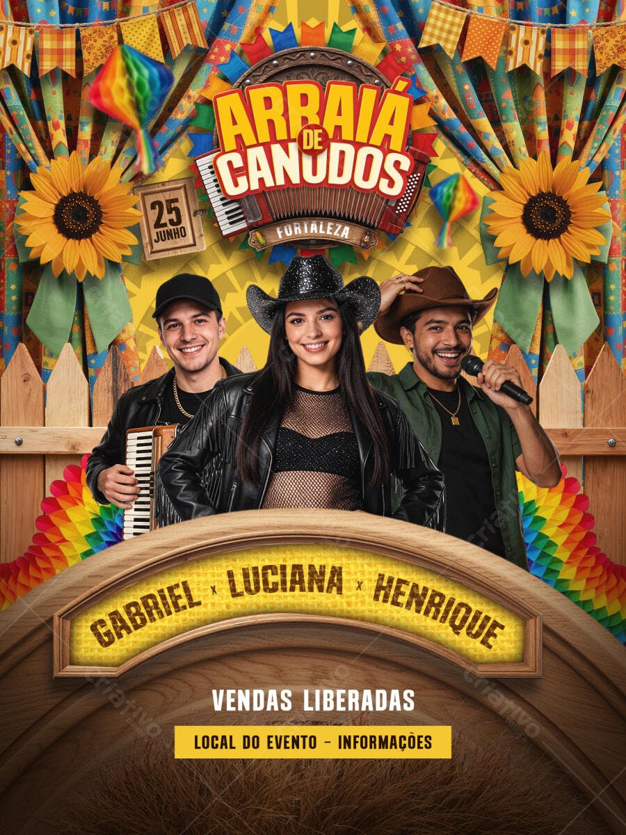 Flyer Arraial de Canudos Festa Junina 25 Junho PSD Editável