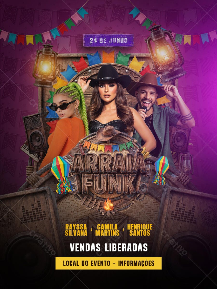 Flyer Arraial Funk Festa Junina 24 de Junho PSD Editável