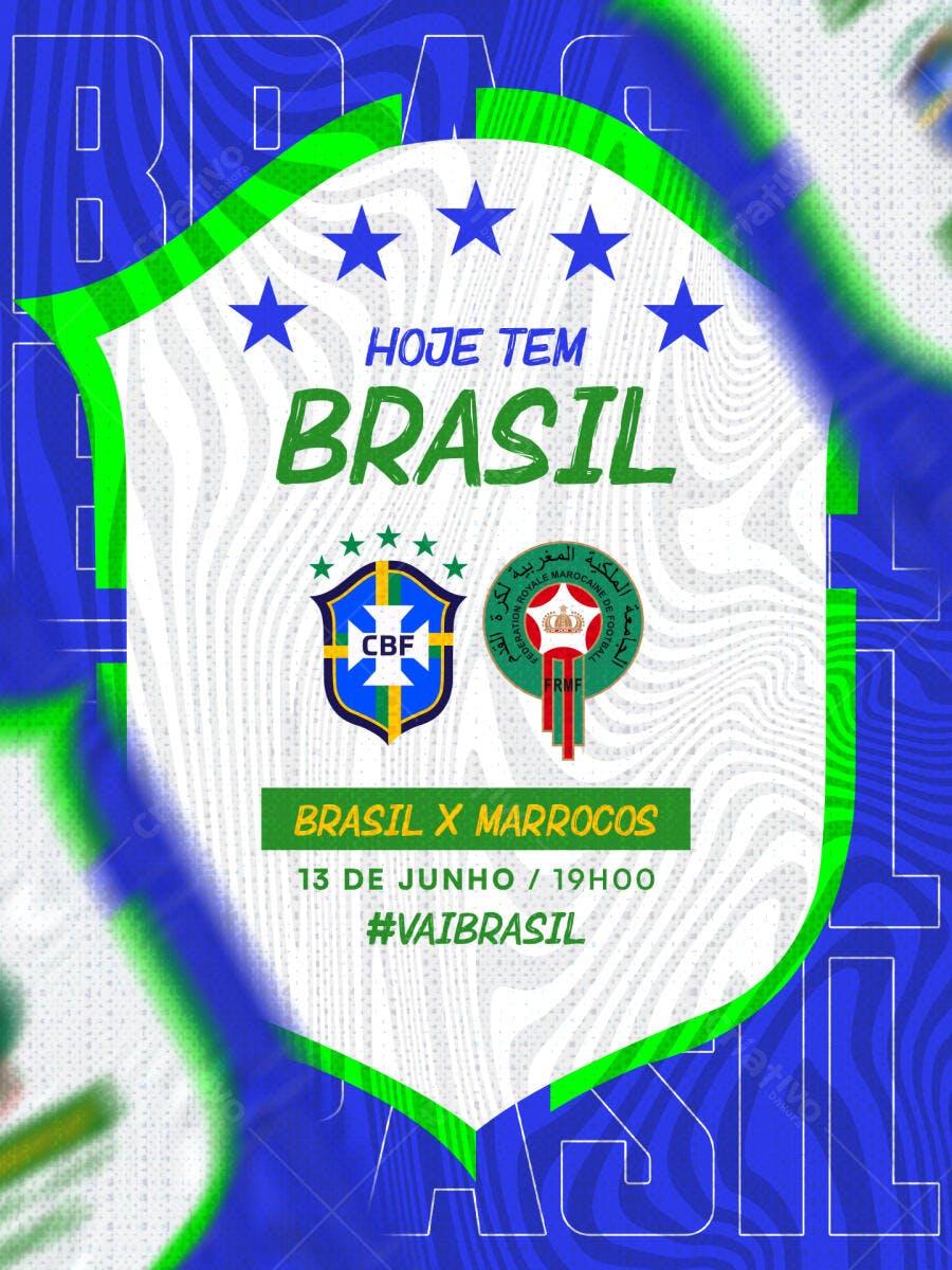 Flyer Brasil X Marrocos Futebol Junho PSD Editável