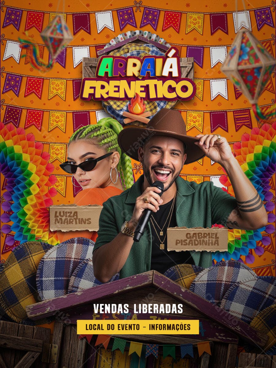 Flyer Festa Junina Arraial Frenético PSD Editável