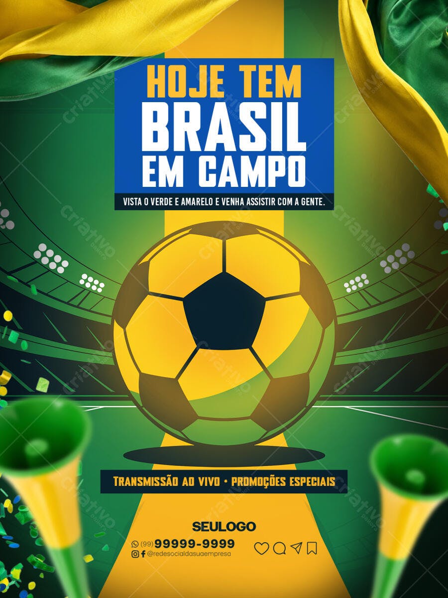 Flyer Futebol Brasil Copa do Mundo PSD Editável