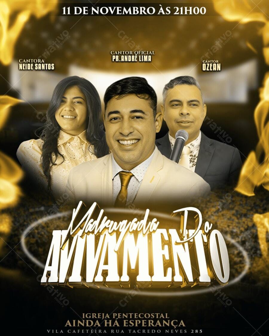Flyer Madrugada do Avivamento Igreja Pentecostal PSD Editável