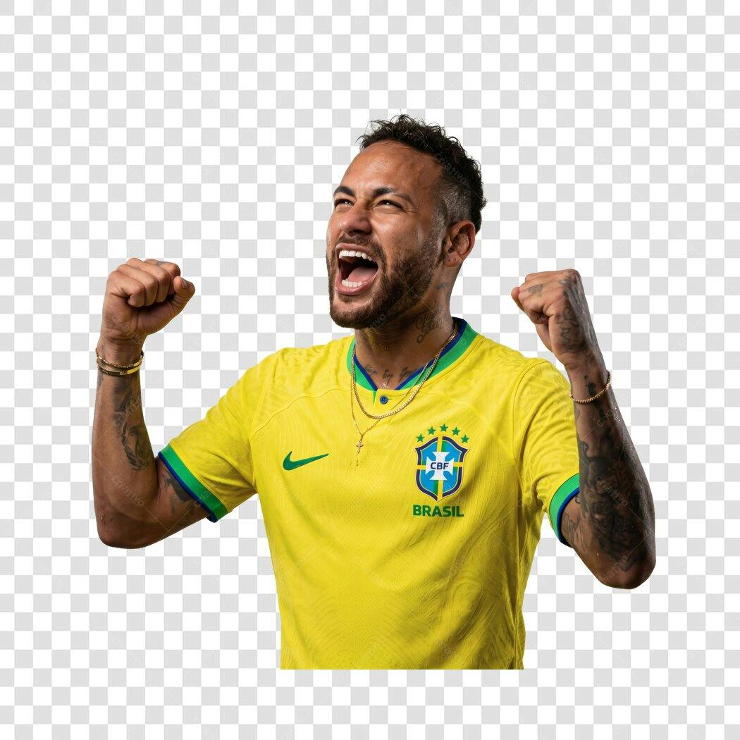 Foto Recortada Neymar Camisa Brasil Torcendo PNG Fundo Transparente