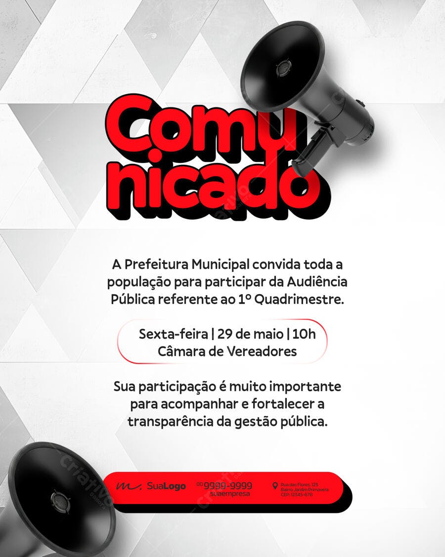 Post Comunicado Audiência Pública Prefeitura PSD Editável