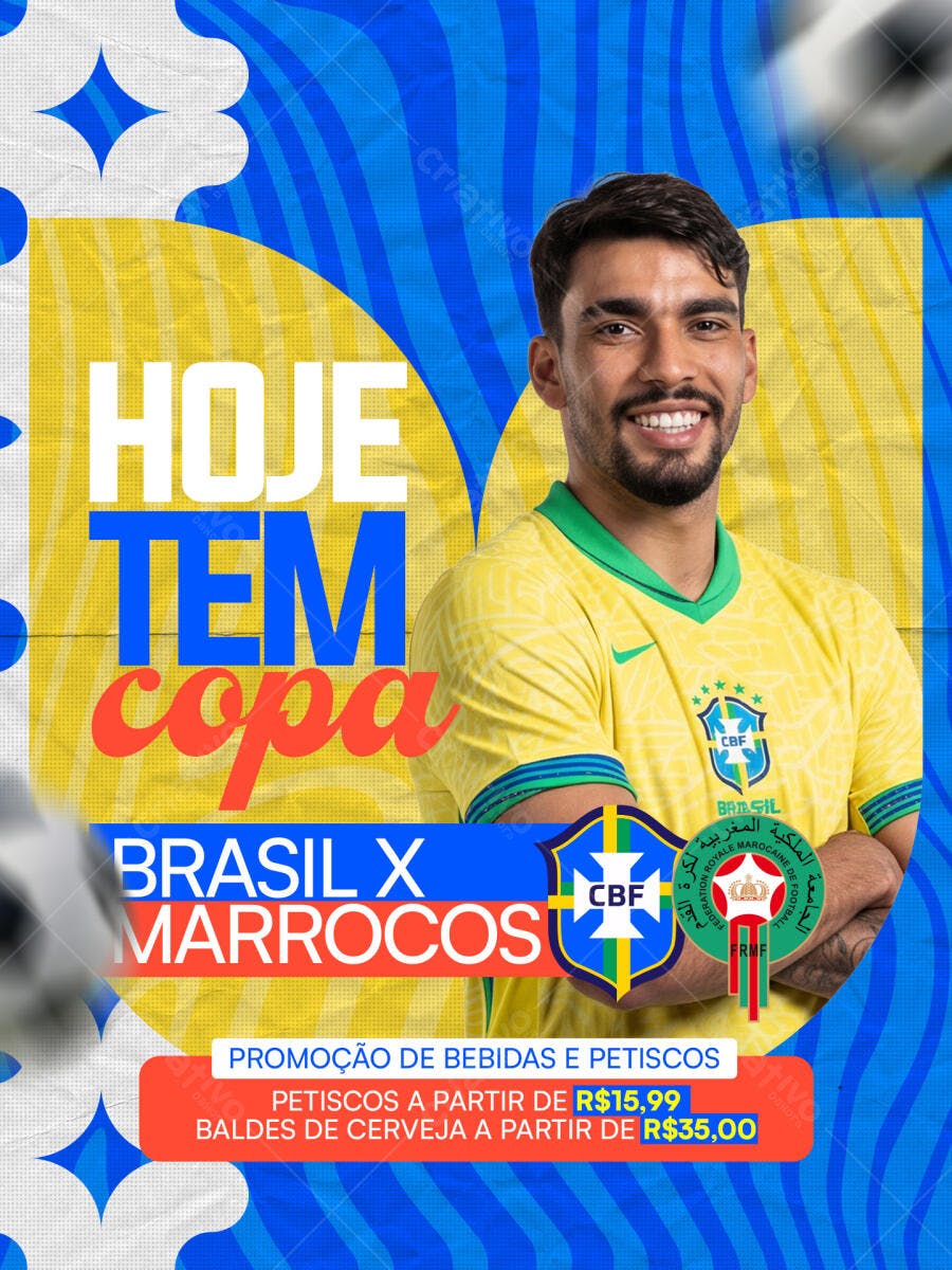 Post Copa do Mundo Brasil Marrocos Bar PSD Editável