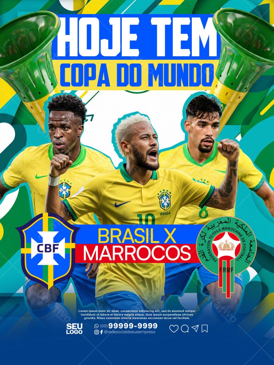 Post Copa do Mundo Brasil Marrocos Futebol PSD Editável