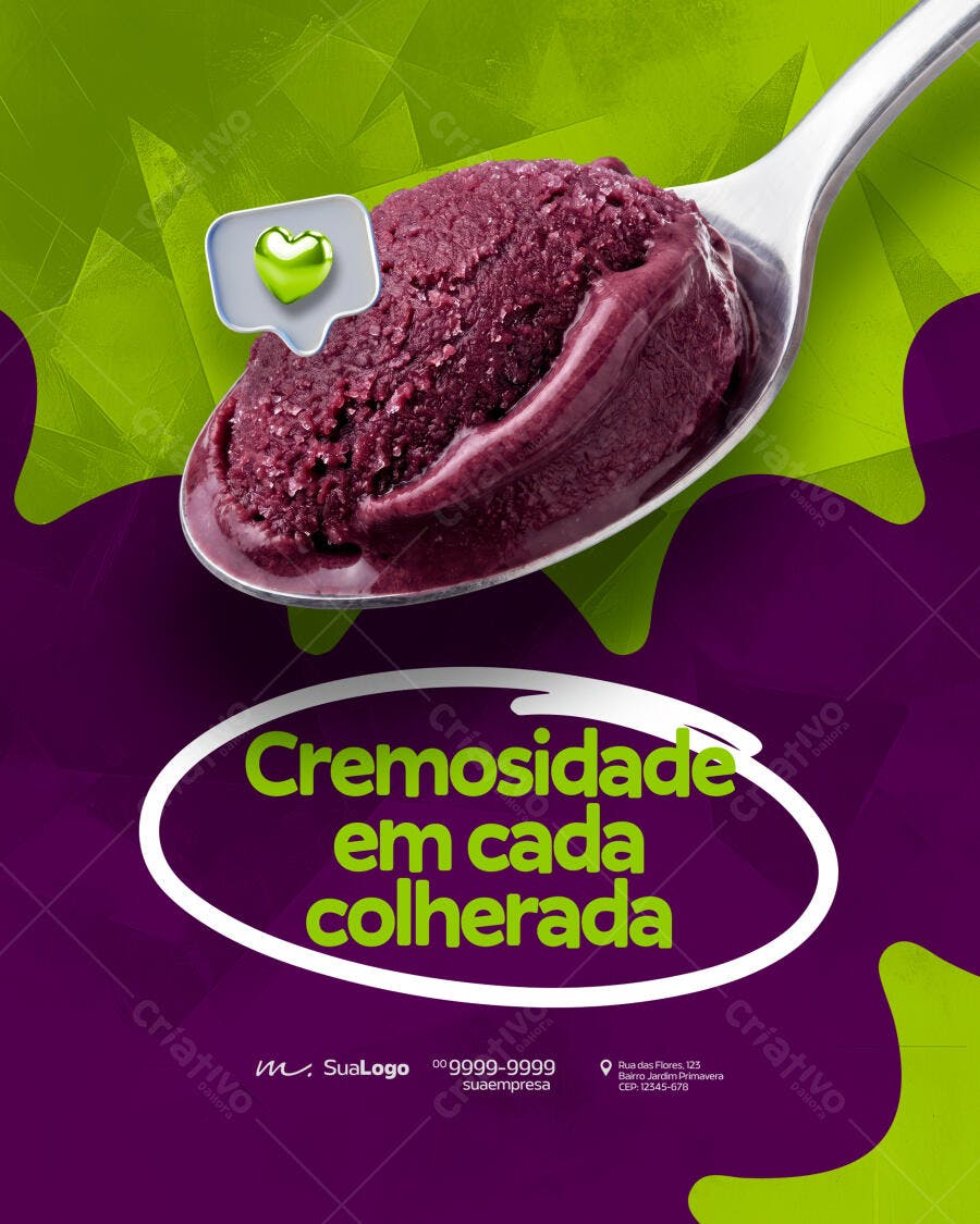 Post Instagram Açaí Cremoso Promoção PSD Editável