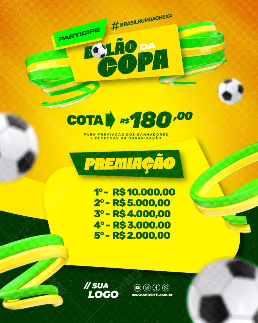 Post Instagram Bolão da Copa Futebol PSD Editável