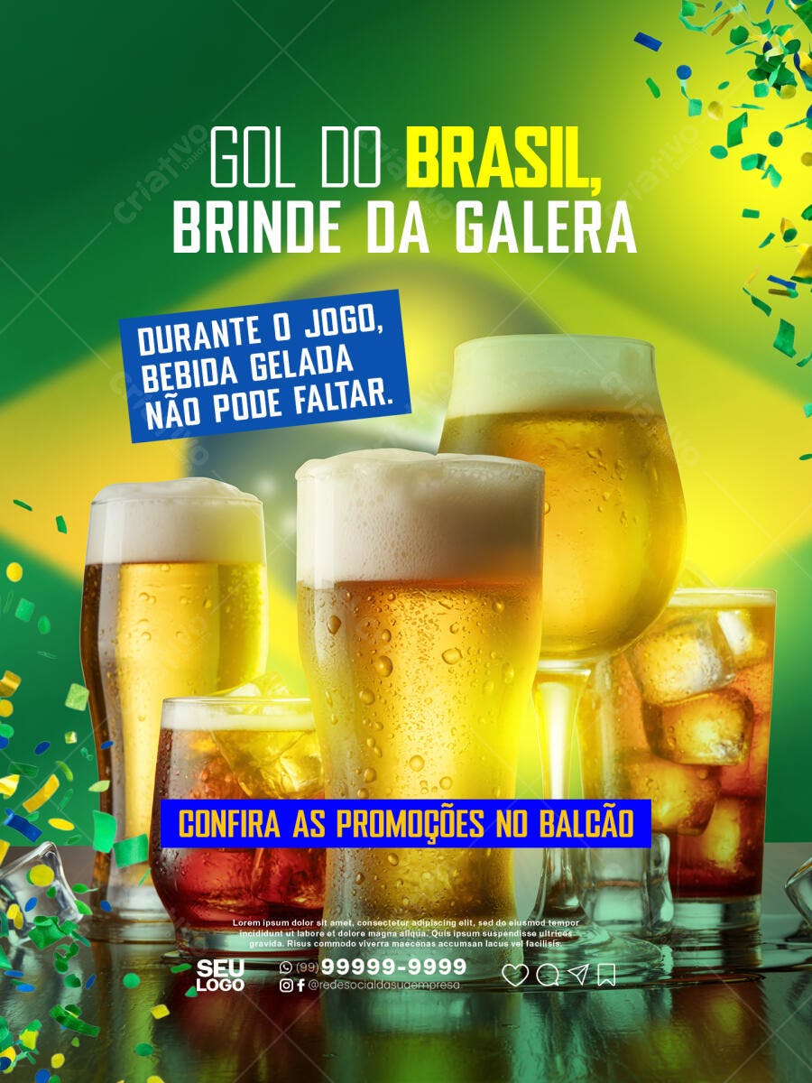 Post Instagram Copa do Mundo Futebol Bar PSD Editável