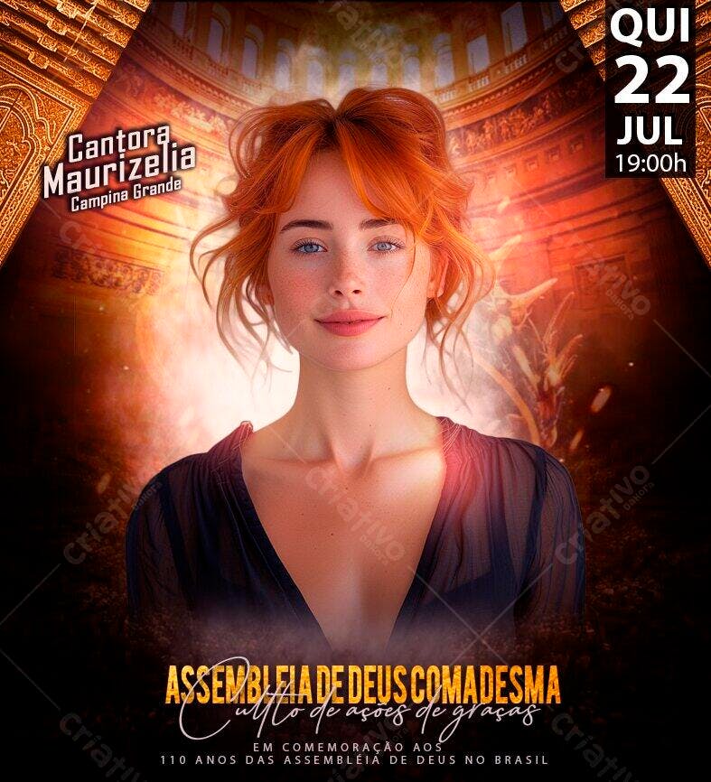 Post Instagram Culto Ações de Graças Igreja PSD Editável