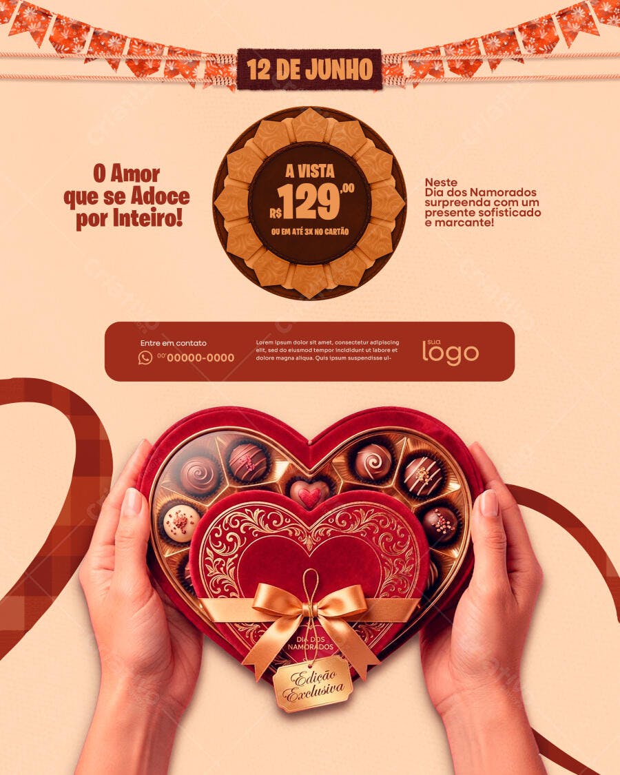 Post Instagram Dia dos Namorados Confeitaria PSD Editável