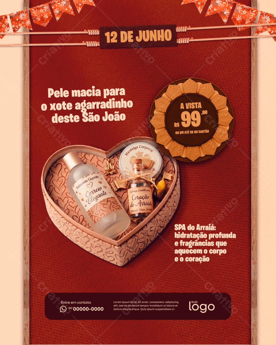 Post Instagram Dia dos Namorados Kit Spa São João PSD Editável