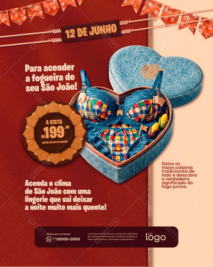 Post Instagram Dia dos Namorados Lingerie São João PSD Editável