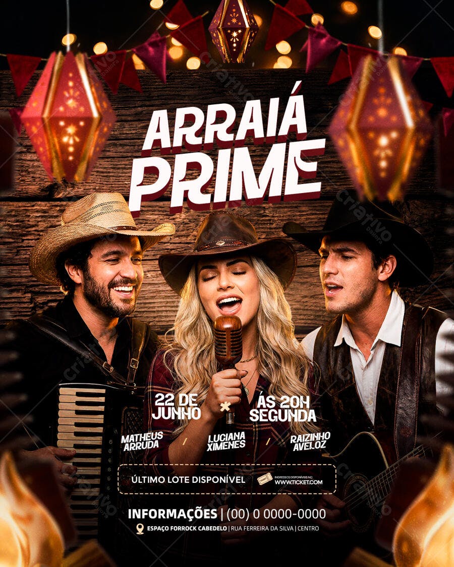 Post Instagram Festa Junina Arraial Prime PSD Editável