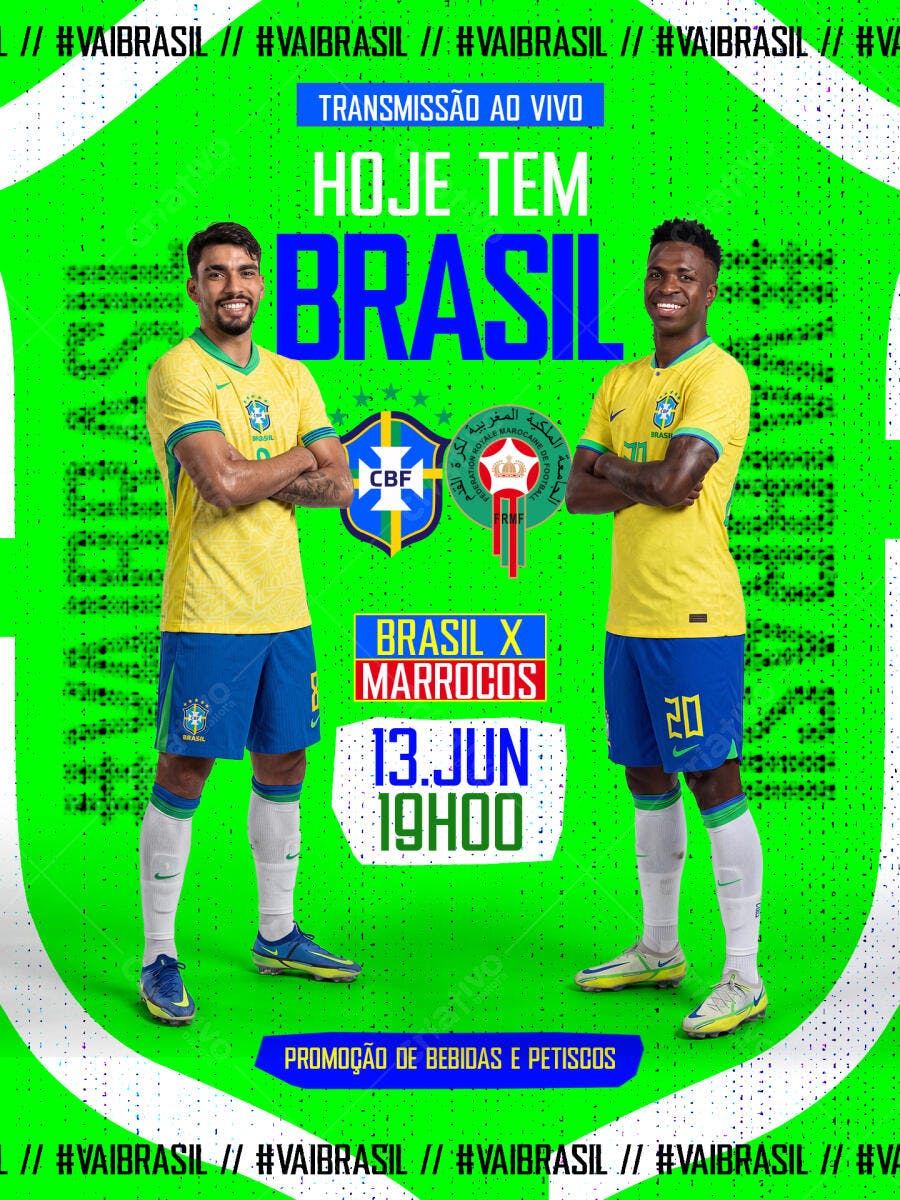 Post Instagram Jogo Brasil Marrocos Futebol PSD Editável
