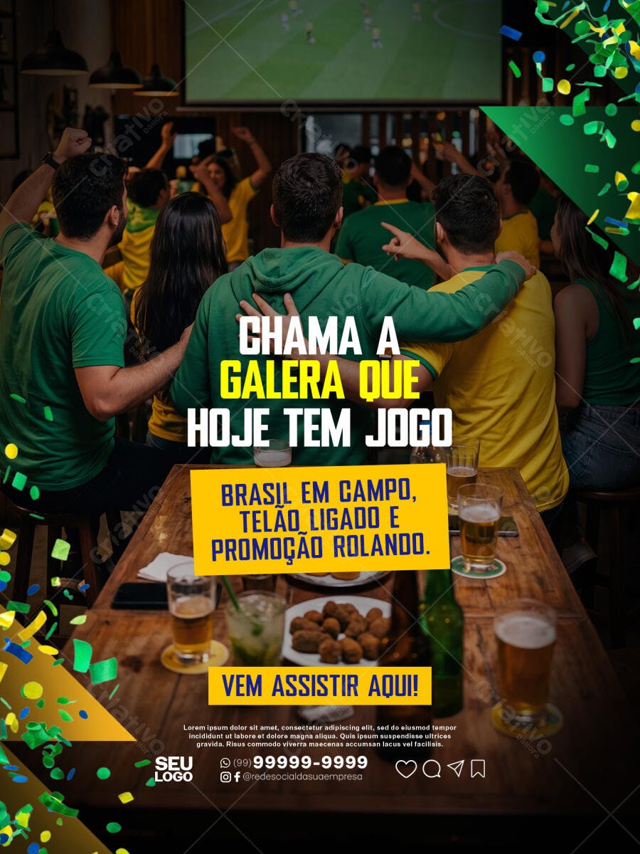 Post Instagram Jogo do Brasil Bar PSD Editável